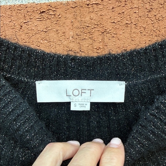 LOFT Black Metallic Sweater Dress with Rhinestone Button Detail - Picture 3 of 6